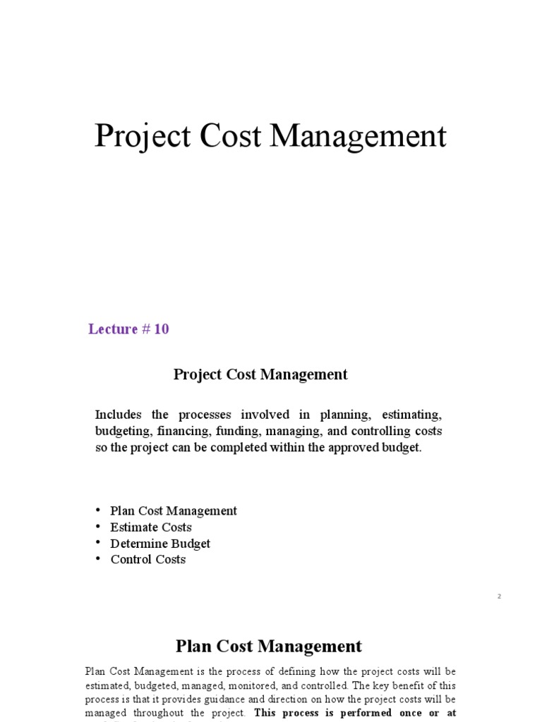 Project Cost Management Overview | PDF | Cost Accounting | Cost