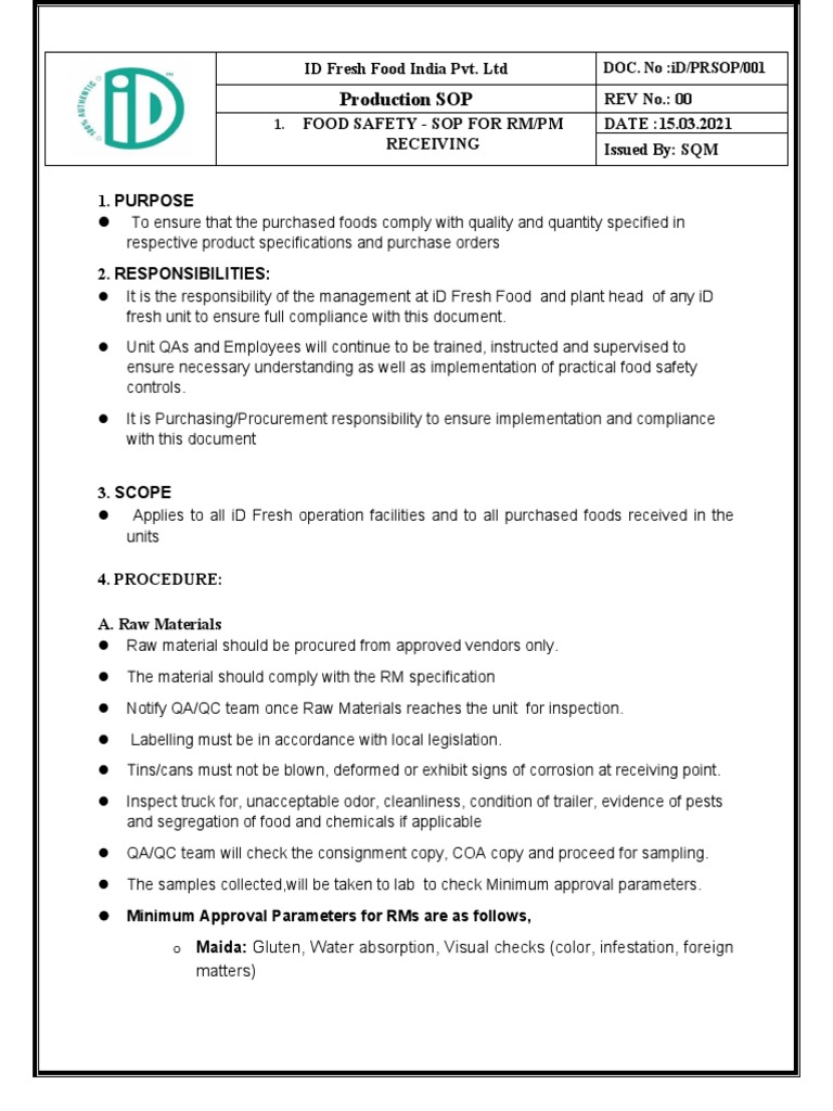 Material Receivig SOP | PDF | Specification (Technical Standard 