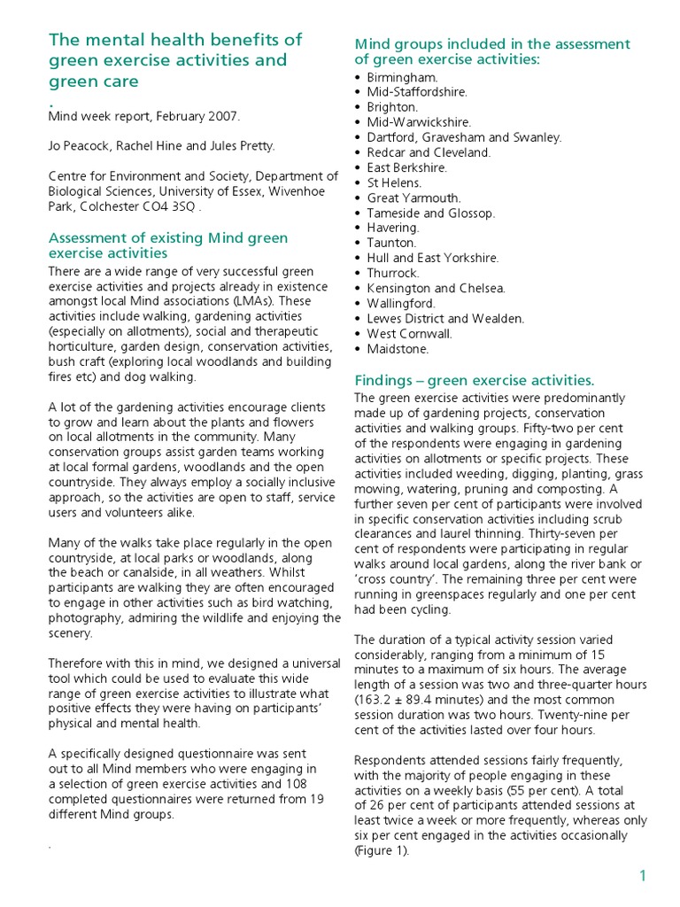 The Mental Health Benefits of Green Exercise Activities and Green Care ...