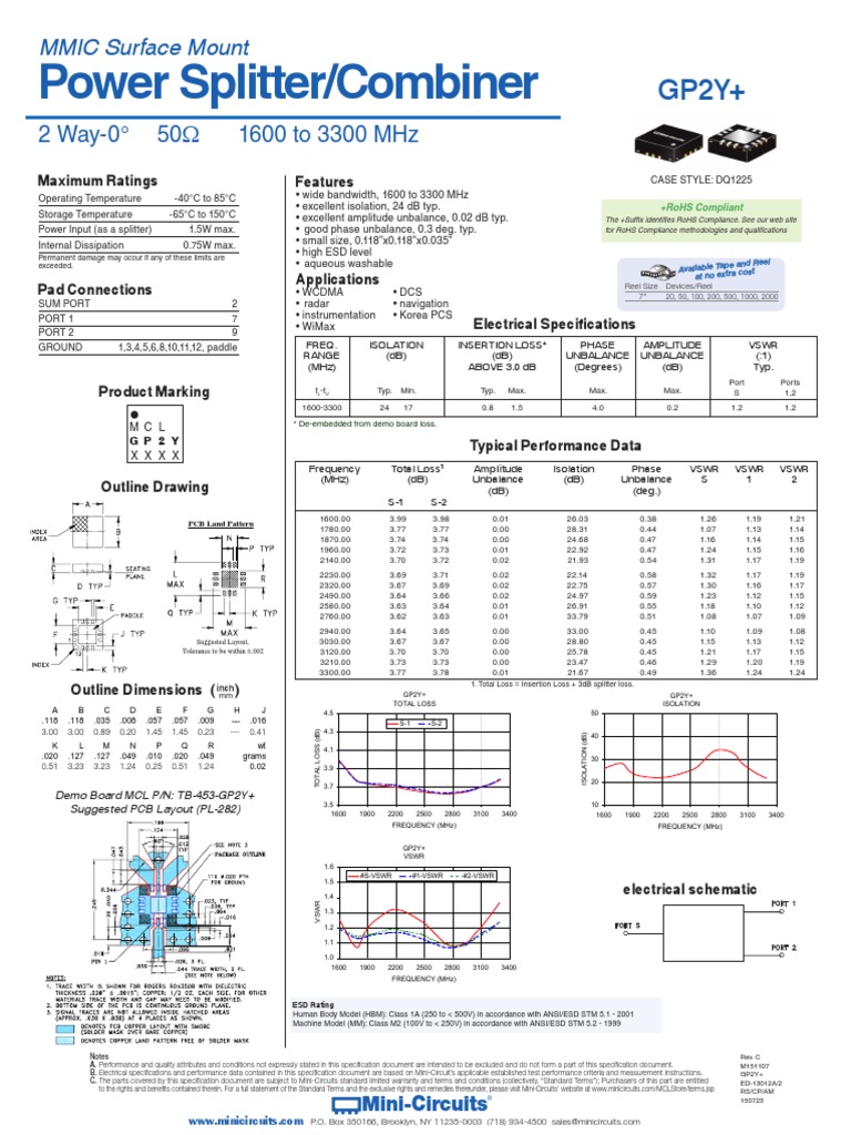 Power Splitter/Combiner: 2 Way-0° 50 1600 To 3300 MHZ | PDF ...