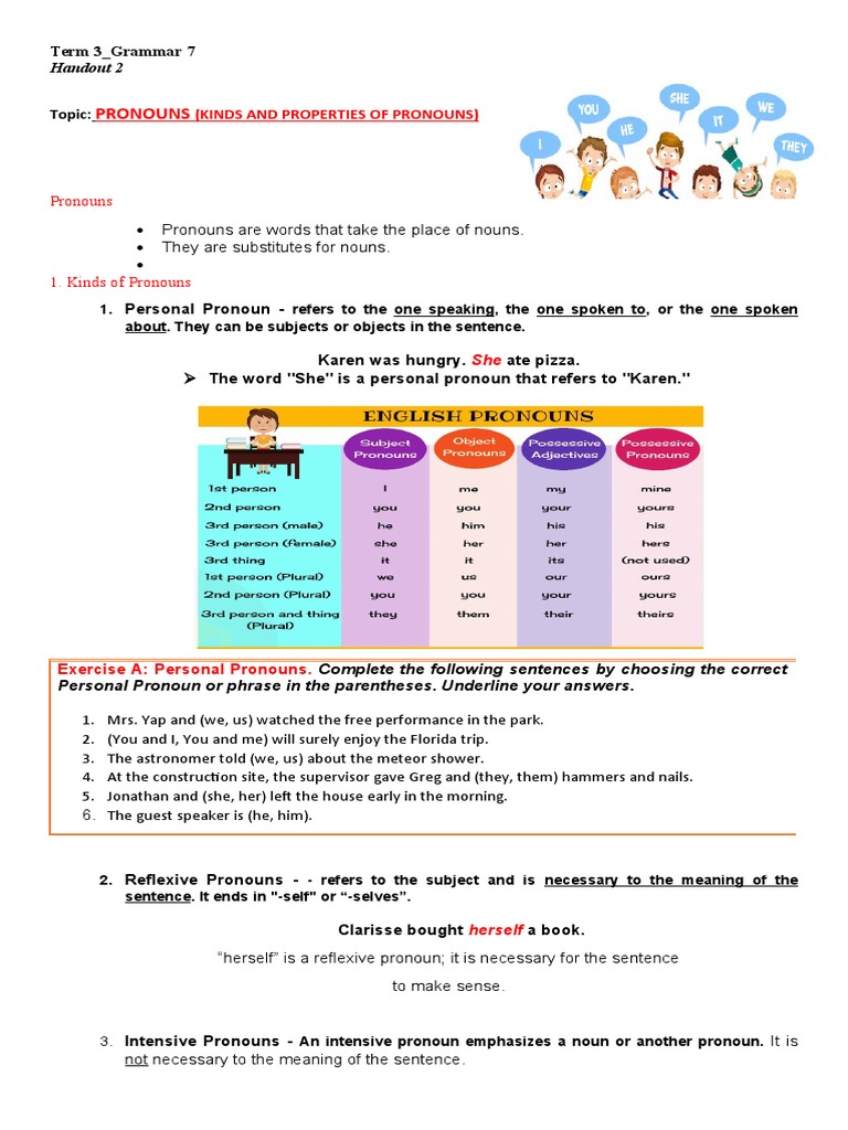 Types and Properties of Pronouns | PDF | Grammatical Gender | Pronoun