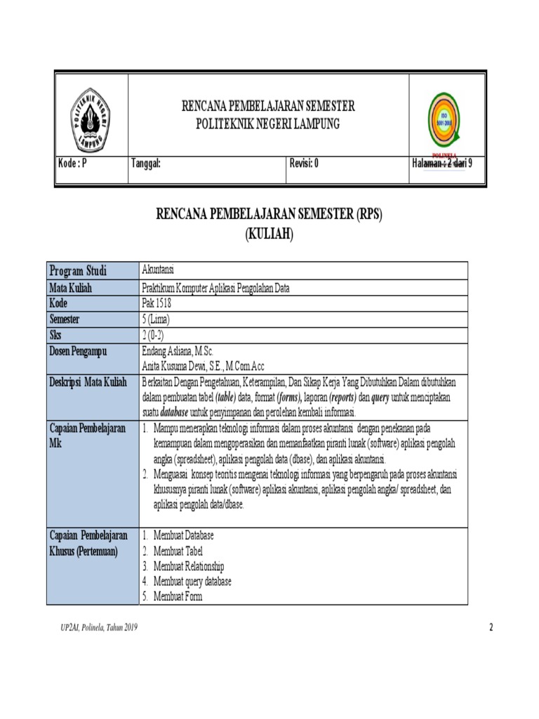 RPS Praktikum Komputer Aplikasi Data | PDF