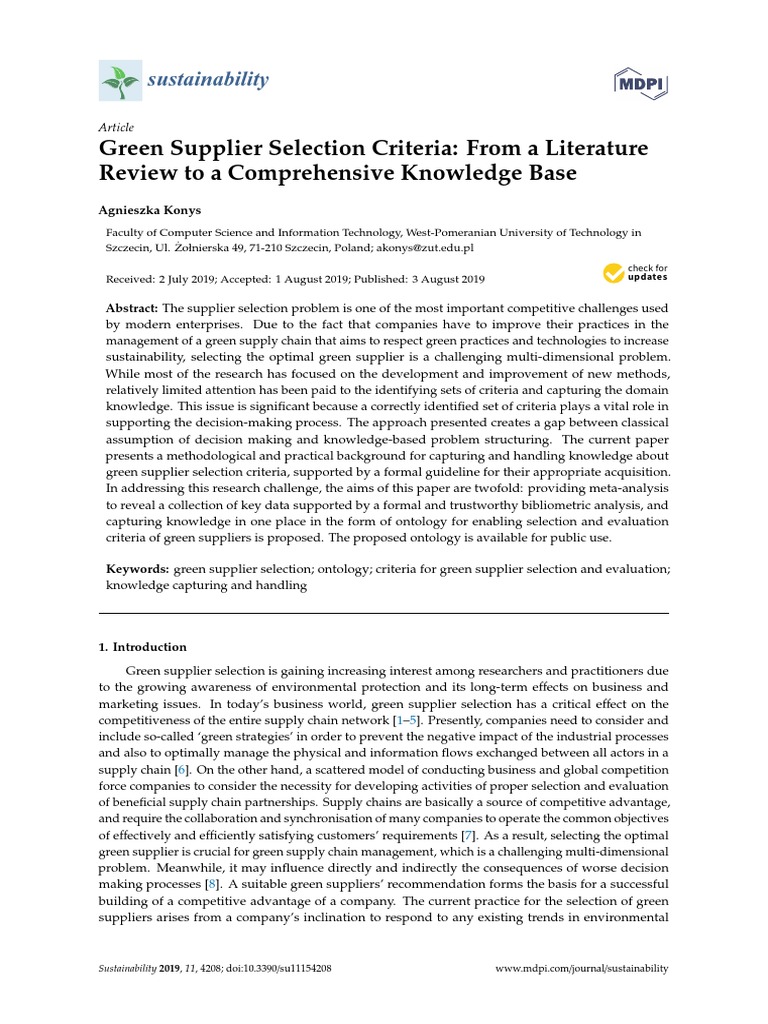 Green Supplier Selection Criteria: From A Literature Review To A ...