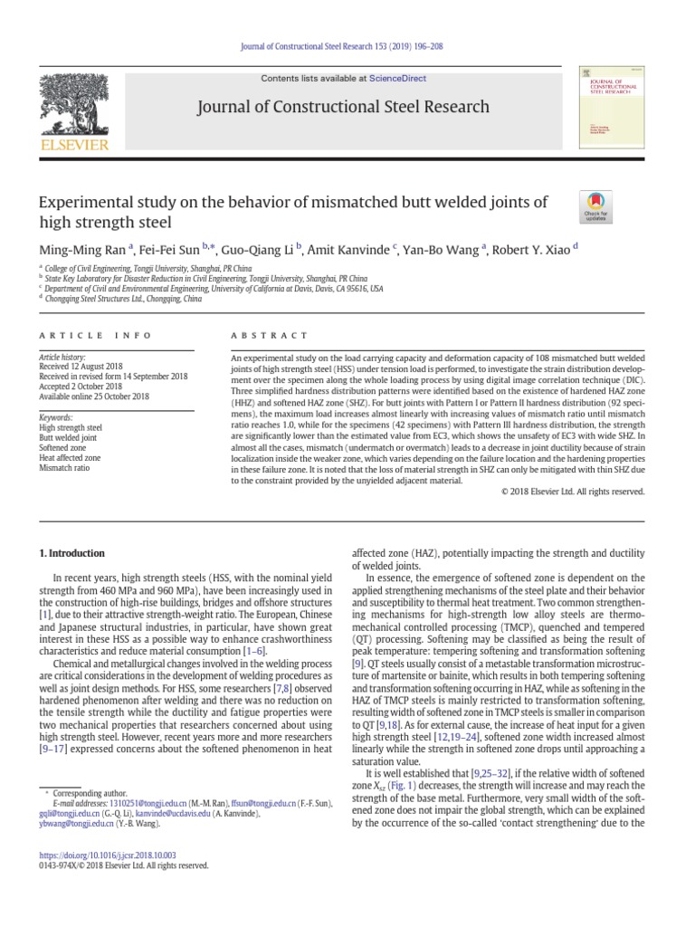 Experimental Study On The Behavior of Mismatched Butt Welded Joints ...