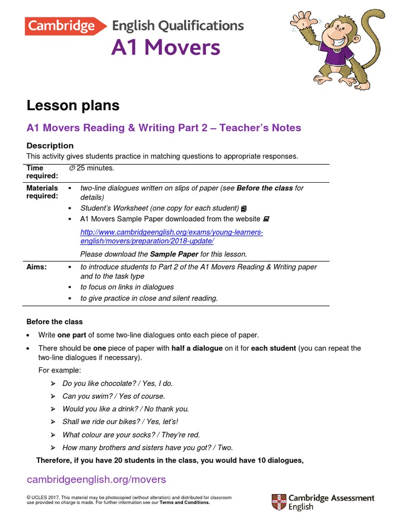 Movers Reading And Writing Part 2