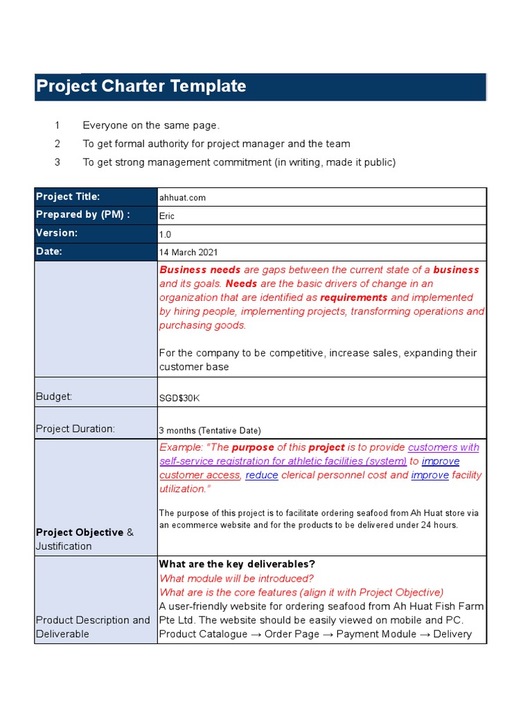 Project Charter for Seafood E-commerce | PDF | Sales | Project Management