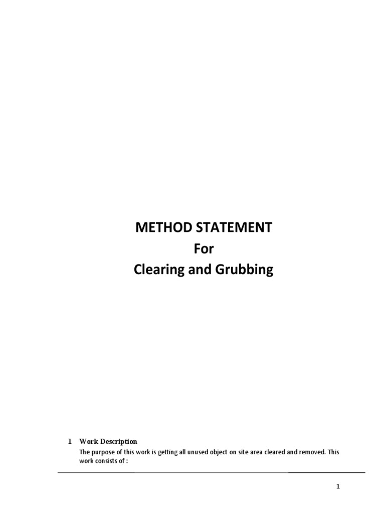 Clearing and Grubbing Method Statement | PDF | Road | Road Transport