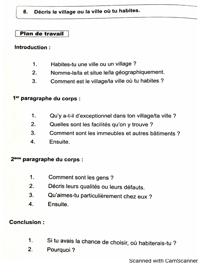 Décris Le Village Ou La Ville Où Tu Habites. | PDF