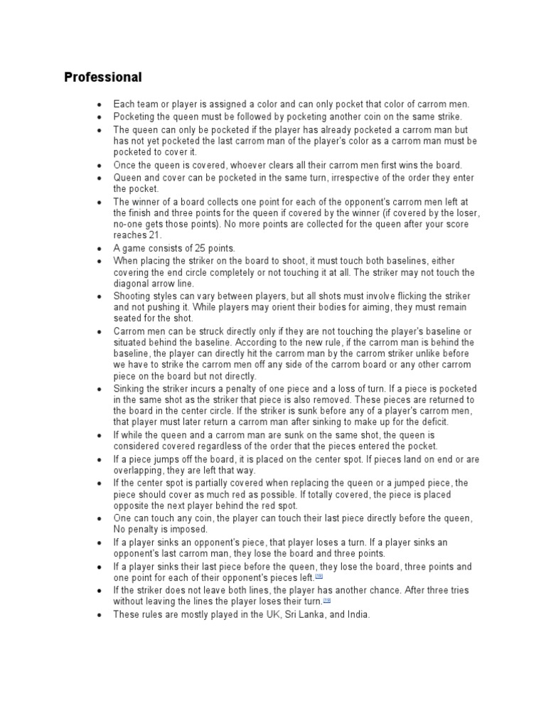Carrom Point System and Rules Explained | PDF | Games Of Physical Skill ...