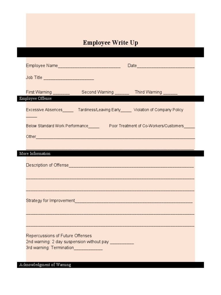 Employee Write Up Form 09 | PDF