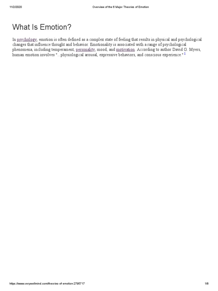 Overview of The 6 Major Theories of Emotion PDF Emotions Psychology