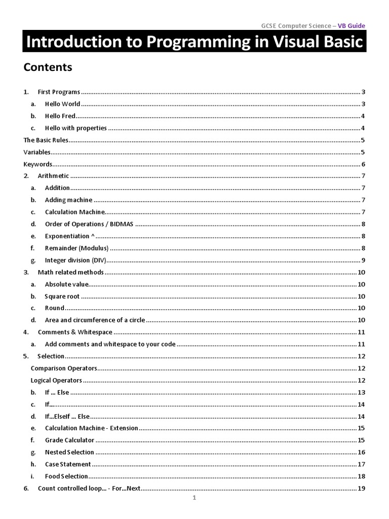 GCSE Visual Basic Programming Guide | PDF | Division (Mathematics ...