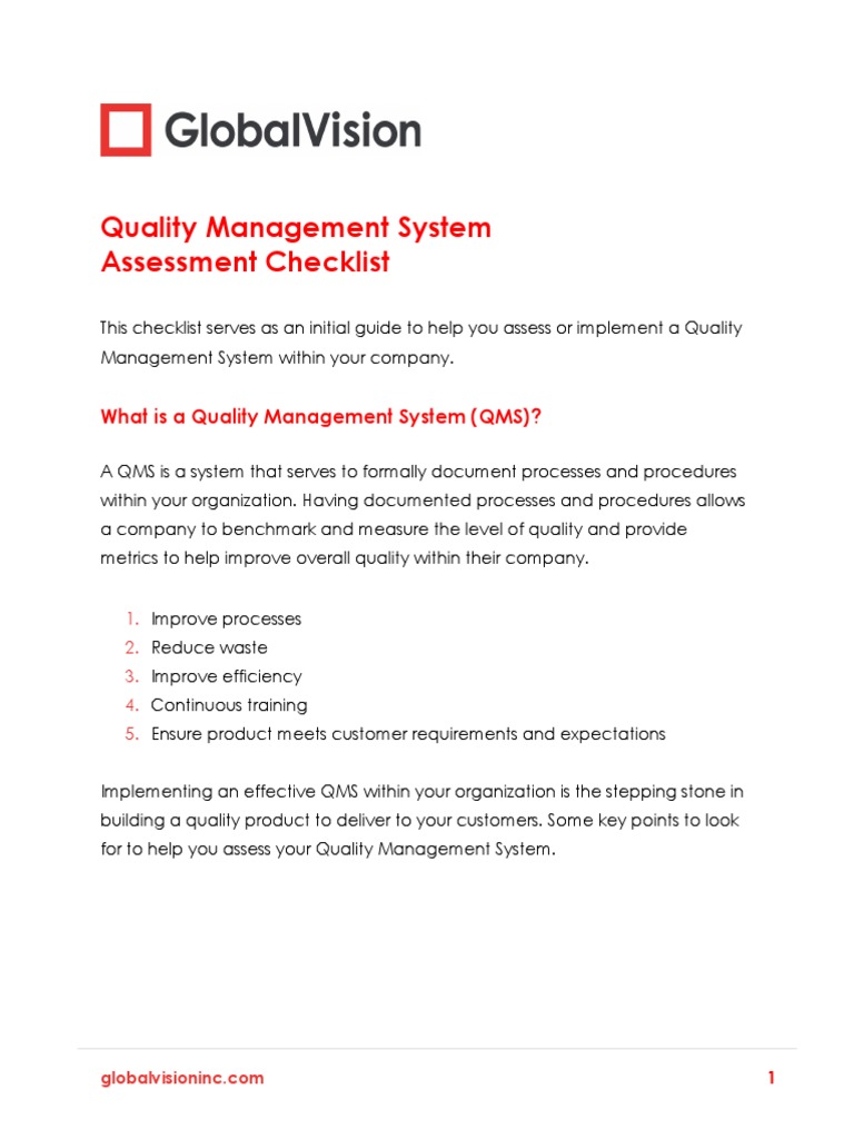 Quality Management System Checklist Guide | PDF | Quality Management ...