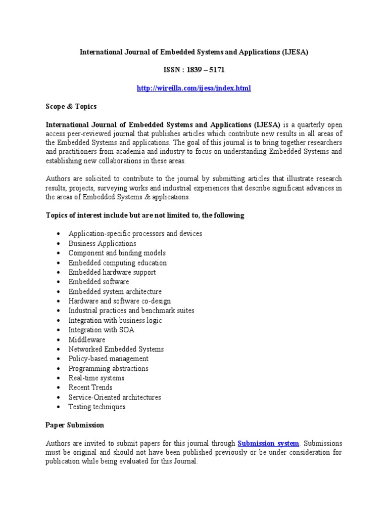 IJESA: Embedded Systems Research Journal | PDF