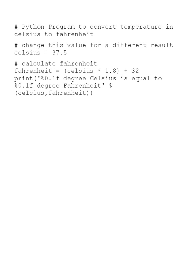 Python Program To Convert Temperature in Celsius To Fahrenheit | PDF