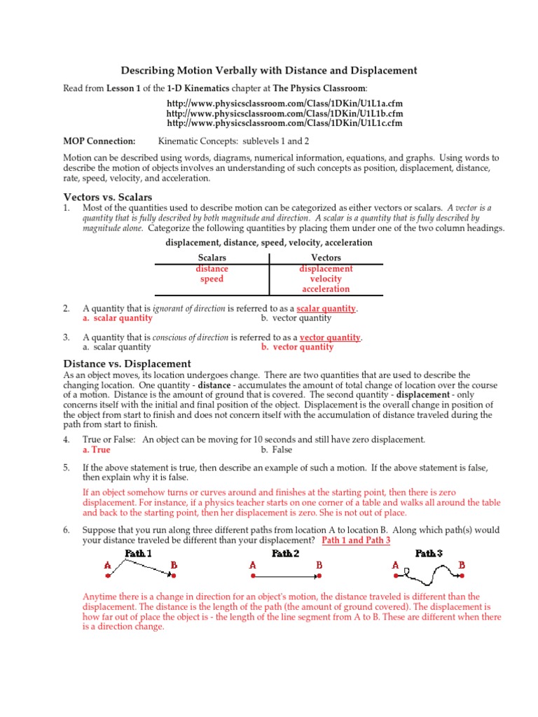 Worksheet On Kinematics Key | PDF | Velocity | Speed
