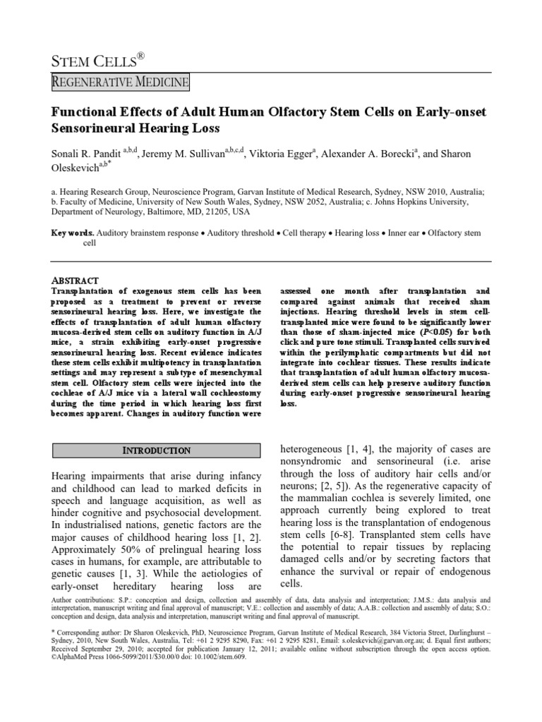 Functional Effects of Adult Human Olfactory Stem Cells On Early-Onset ...