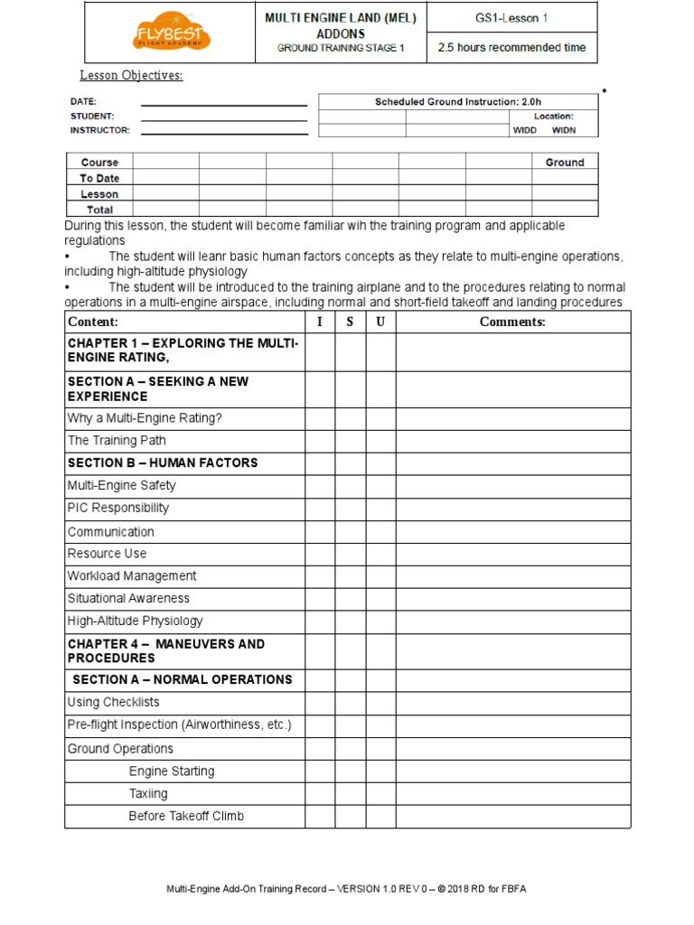 MultiEngine Add-On Ground Training Record | PDF | Aviation | Transport