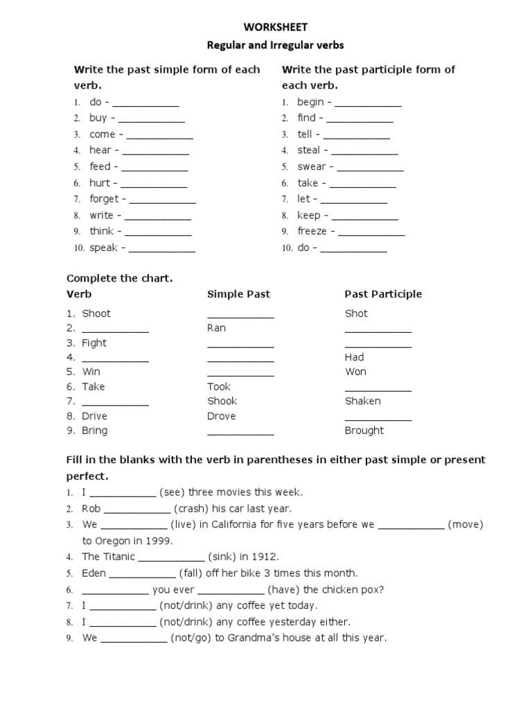 Regular and Irregular Verbs Worksheet | PDF | Language Mechanics ...