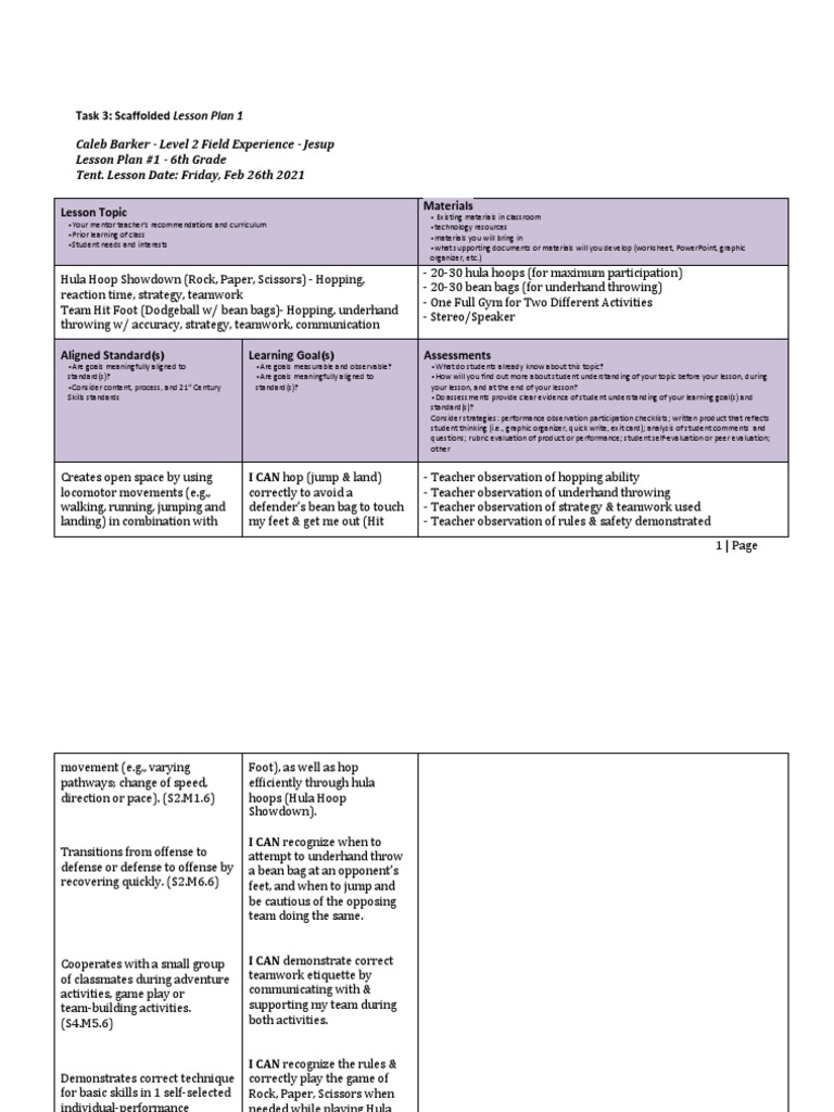 Final - Lesson 1 - Showdown Hit Foot | PDF | Educational Assessment |  Lesson Plan