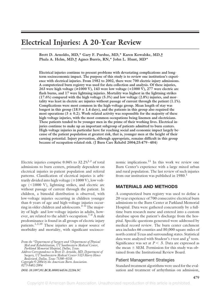 Electrical Injuries: A 20-Year Review | PDF | Burn | High Voltage