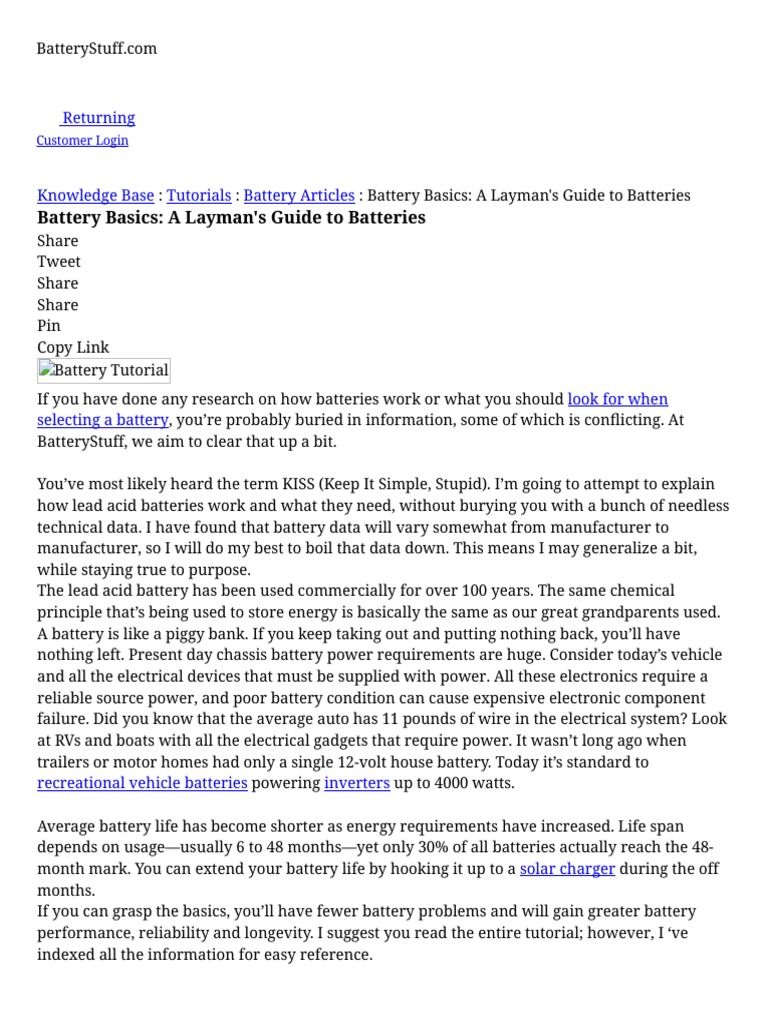 Battery Basics - Guide To Batteries - BatteryStuff | PDF | Battery ...