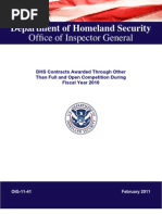 DHS Contracts Awarded Through Other Than Full and Open Competition During Fiscal Year 2010