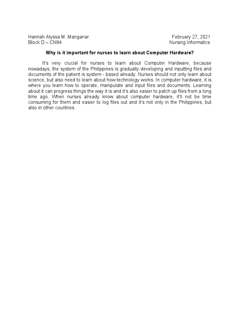 Importance of Computer Hardware in Nursing | PDF