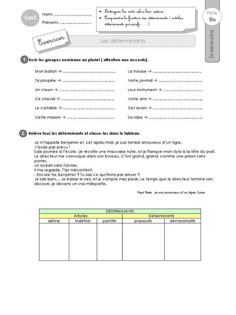 Exercice Déterminant : Cm1 Pdf Avec Corrigé cm1 Exercices Determinants | PDF