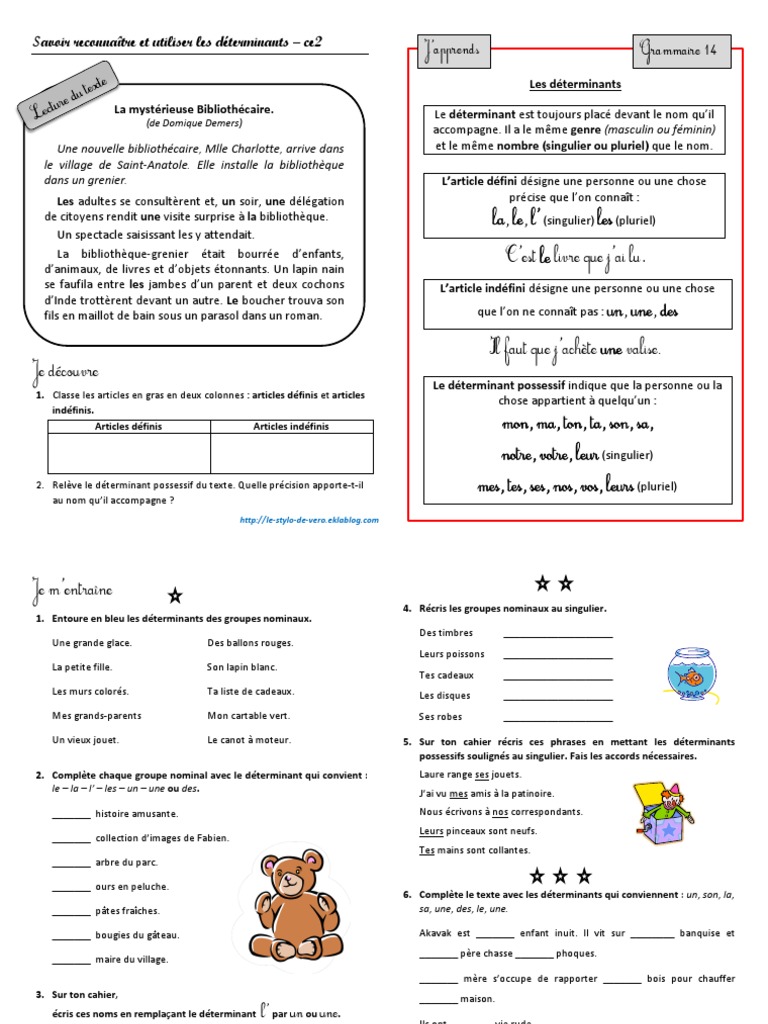 Quels Sont Les Déterminants Possessifs 14 Determinants | PDF | Nombre grammatical | Genre grammatical