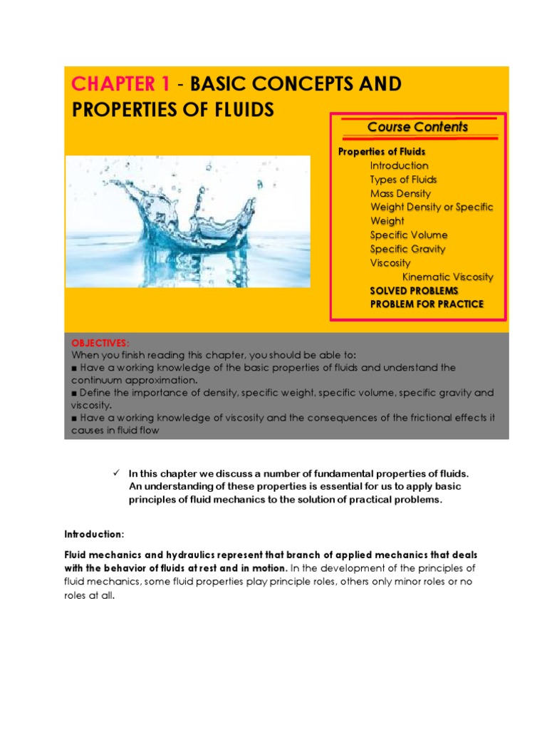 Properties of Fluids: - Basic Concepts and | PDF | Fluid Mechanics ...