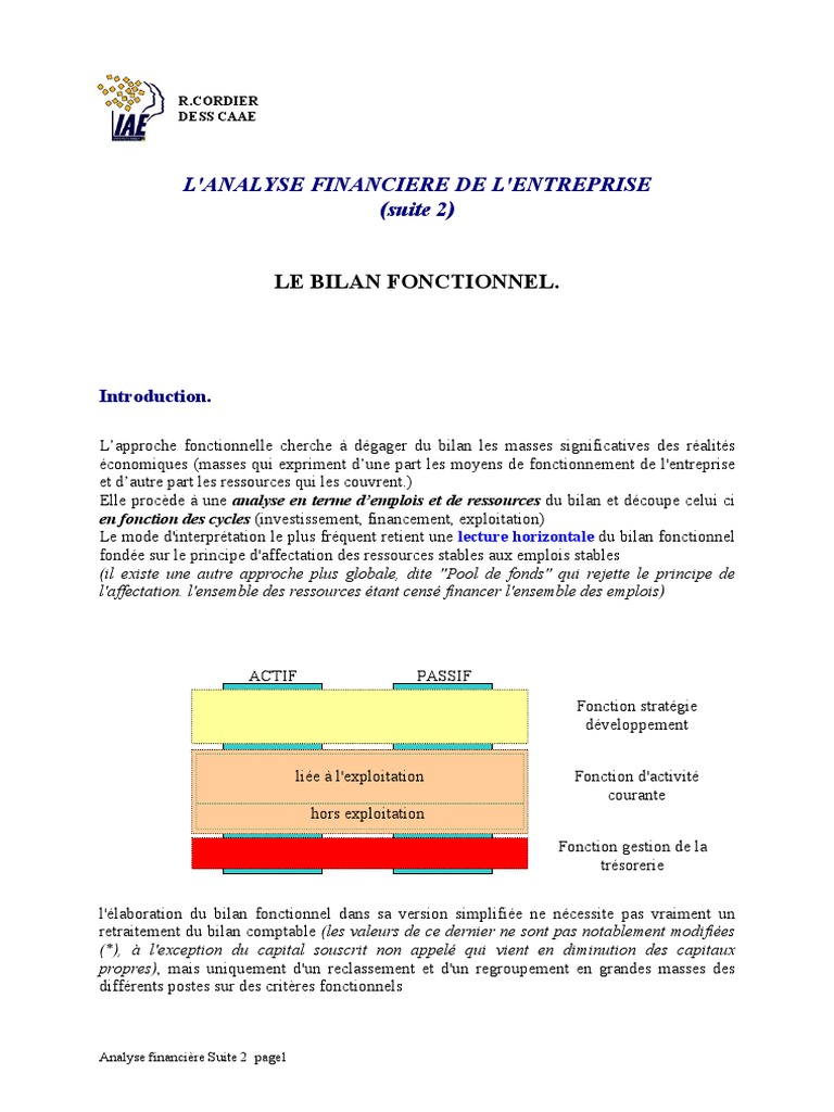 Bilan Fonctionnel et Stratégie | PDF | Fonds de roulement | Bilan comptable