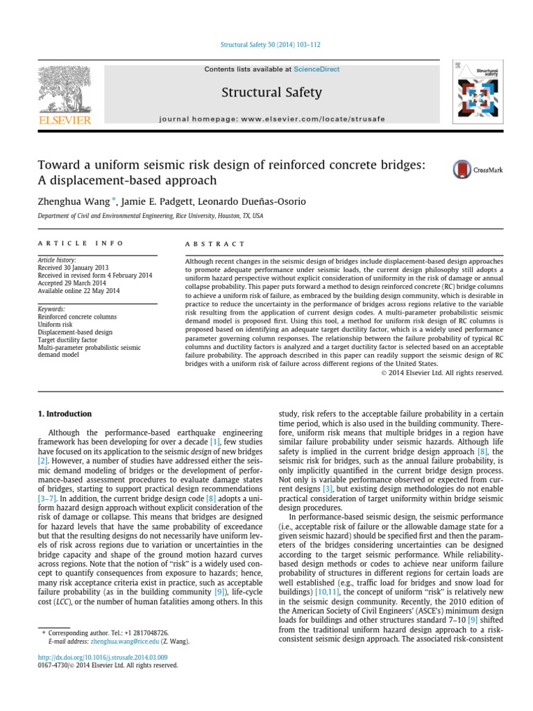 Uniform Seismic Risk Design for Bridges | PDF | Strength Of Materials ...