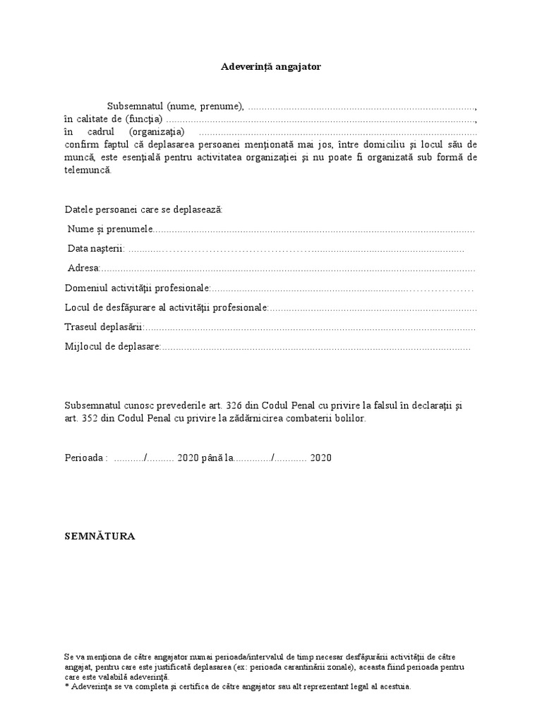 Model Adeverinta Angajator