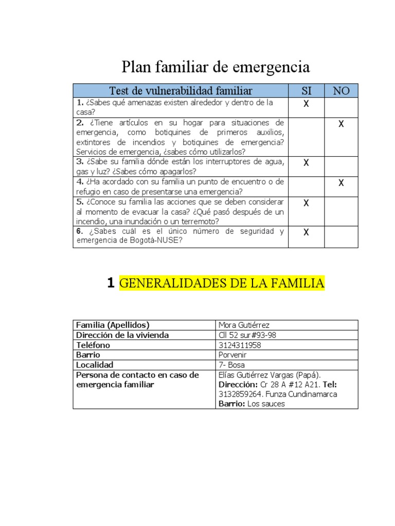 Plan Familiar de Emergencia y Vulnerabilidad | PDF | Residuos | Riesgo