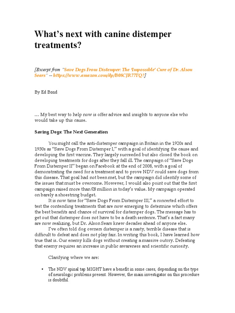 What's Next For Canine Distemper Treatments? PDF Blood Plasma Dogs