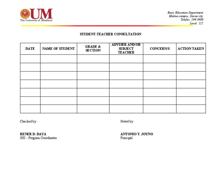 Student-Teacher Consultation Form | PDF