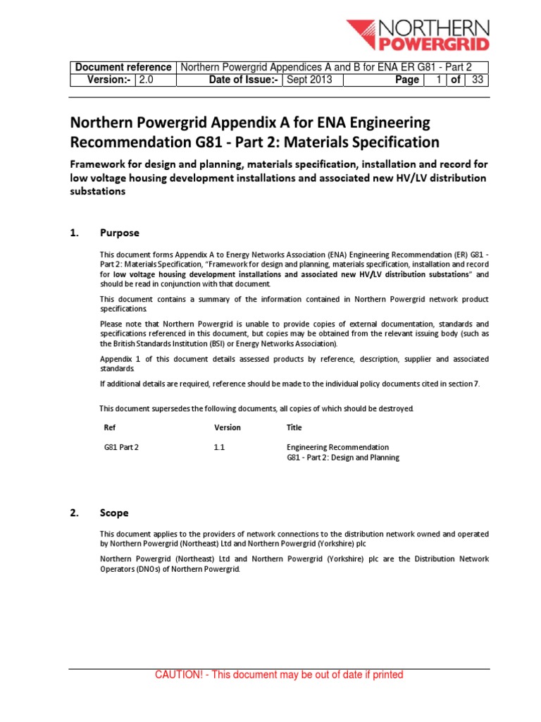 Northern Powergrid Appendix A For ENA Engineering Recommendation G81 ...