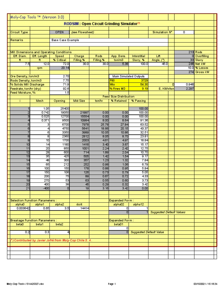 Rodsim Open Circuit Grinding Simulator PDF Ton Quantity