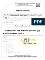 Operaciones Con Números Enteros : Momento de Exploración