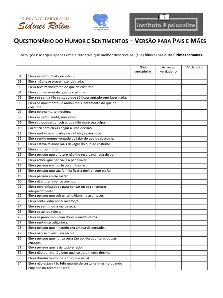 Questionário de Humor Infantil | PDF | Psicologia