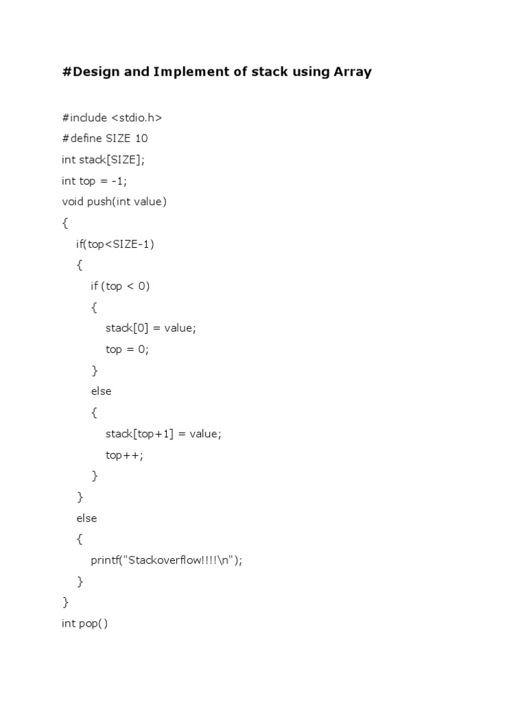 Emplement of Stack Using | PDF