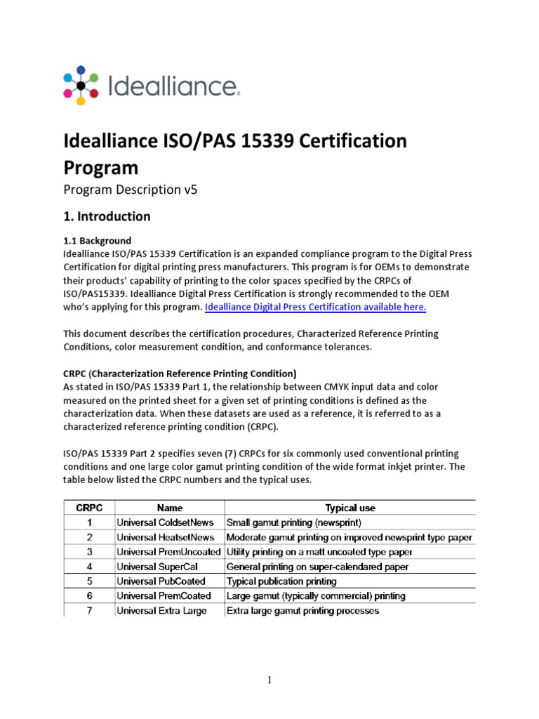 Idealliance ISO PAS 15339 - System Certification Program Overview v5 ...