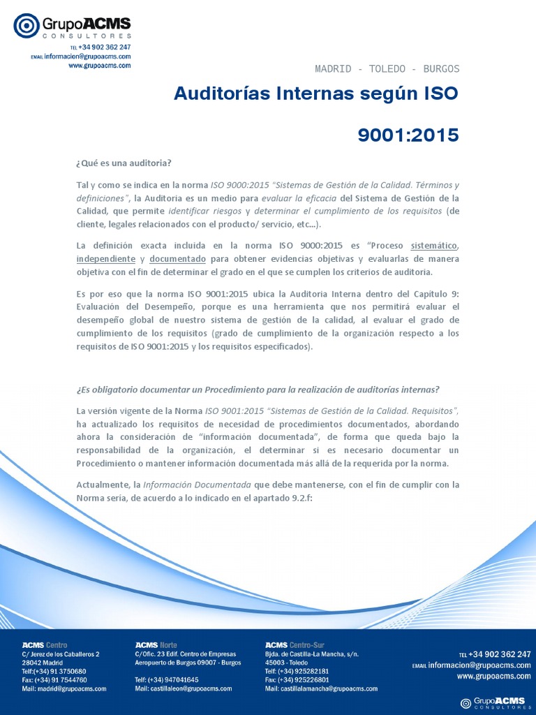 Auditoria Interna Iso 9001 2015 | PDF | Sistema de manejo de calidad ...