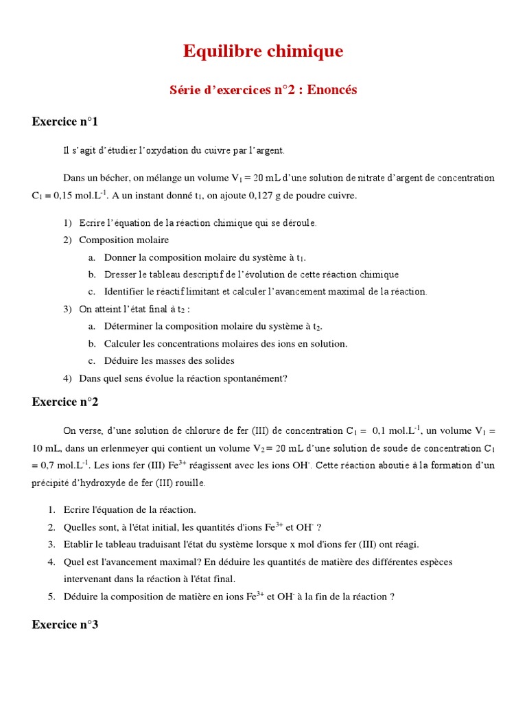 Étude de l'équilibre chimique | PDF | Équilibre chimique | Chimie