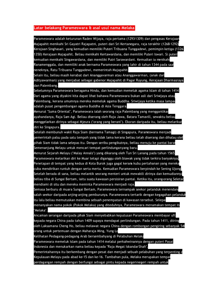Latar Belakang Parameswara | PDF