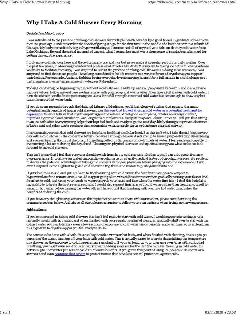 Why I Take A Cold Shower Every Morning PDF Clinical Medicine