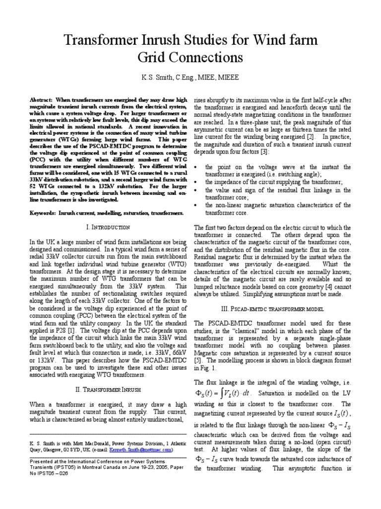 Transformer Inrush Studies For Wind Farm | PDF | Transformer ...