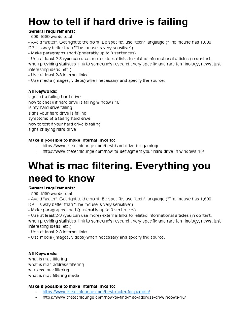 Hard Drive Failing, Mac Filtering Brief | PDF
