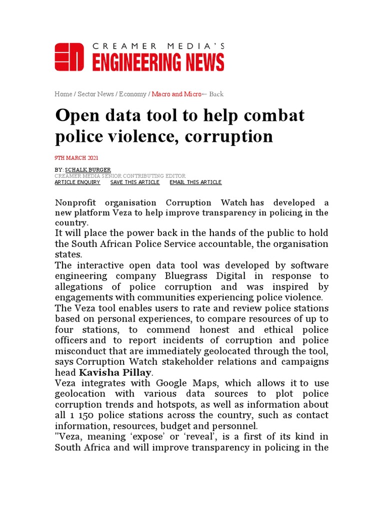 Open Data Tool To Help Combat Police Violence, Corruption | PDF ...